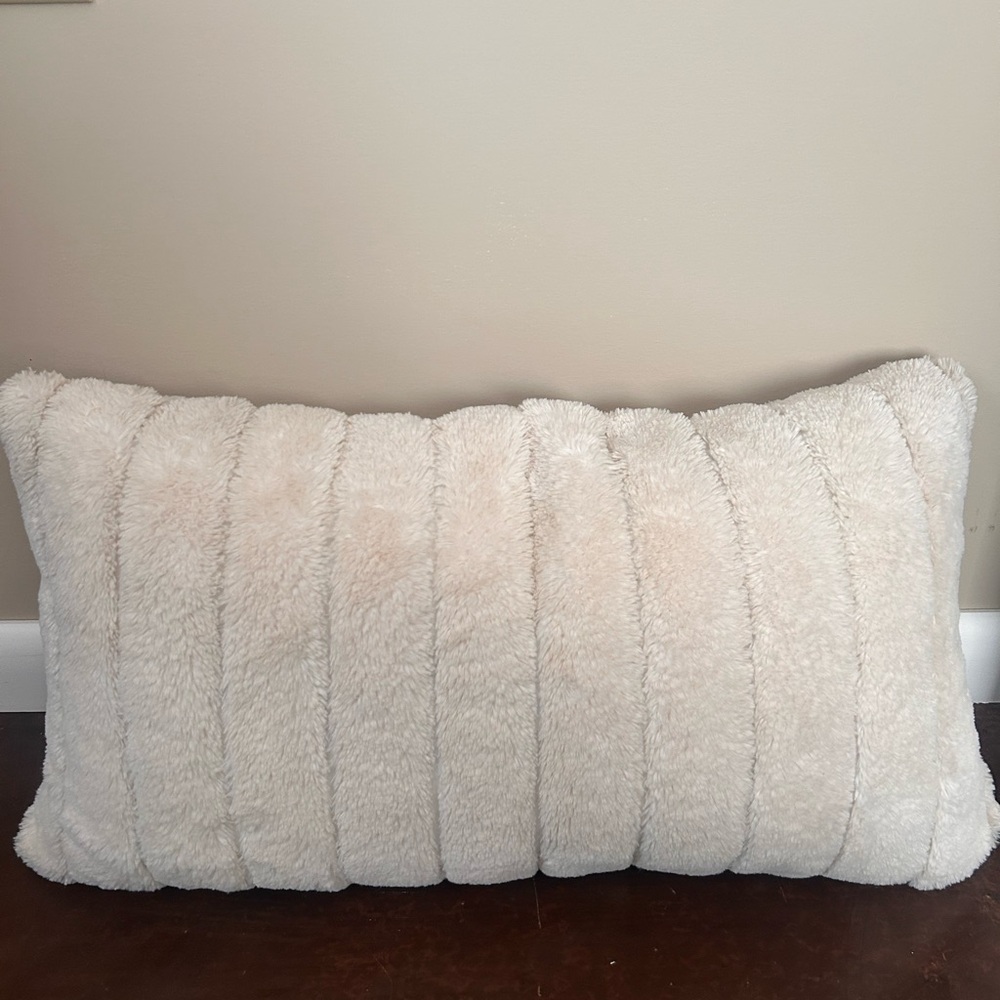 Plush Ribbed Rectangular Throw Pillow — Cream - Picture 2 of 2